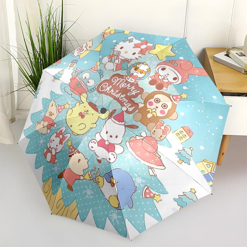 1pc Sanrio Christmas Tree Automatic Opening Umbrella - Portable Folding Design with 8-Bone Iron Frame, Outdoor Umbrella for Festive Gifts, Suitable fo