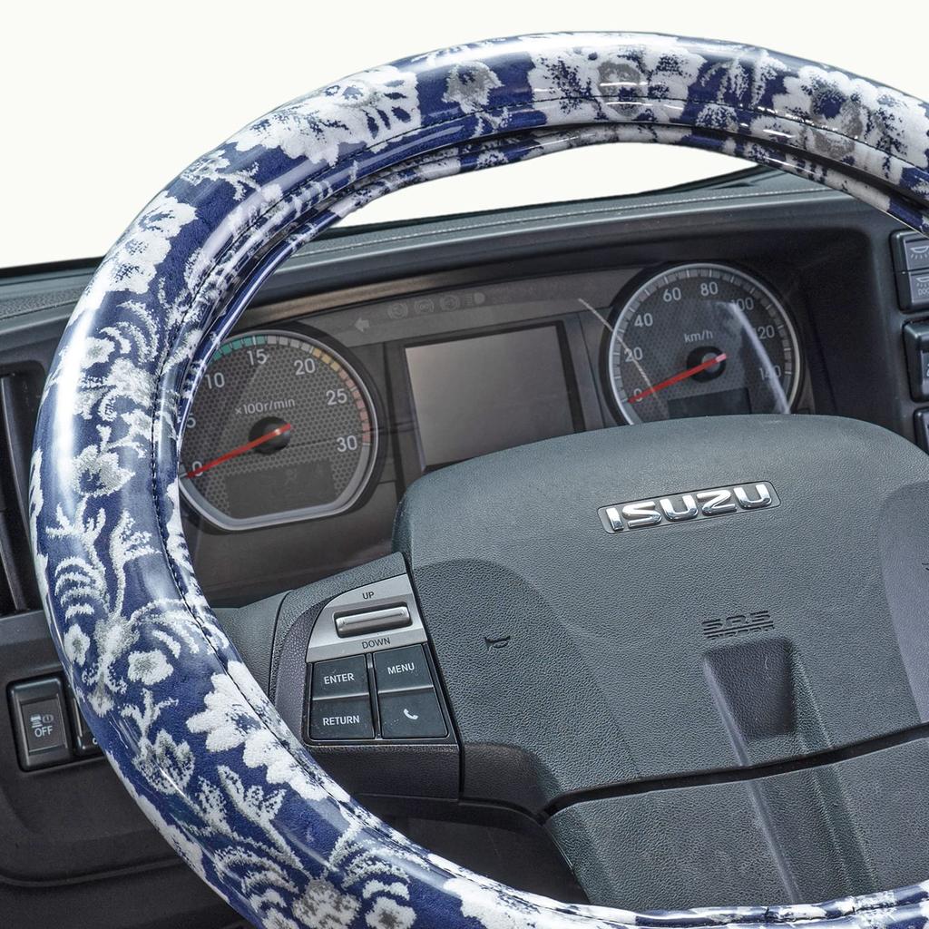Miyabi Truck Truck Truck Kinkazan Extra Thick Steering Wheel New Lattice 3L (MIYABI) Supplies, Parts, Interior, Cover, Pattern, Navy, (50cm),
