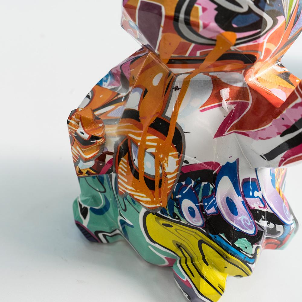 Graffiti Lucky Cat Figurines Resin Animal Model Abstract Geometry Fortune Cat Statues for Interior Home Decoration