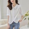 Women's Pure Cotton White Short Sleeve Shirt - Summer 2025 New Loose Splicing Design