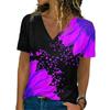 Summer New Women's T-Shirt 3D Vintage Gradient Floral Print V-Neck Short Sleeve Shirt Fashion Ladie T-Shirt Y2k T-Shirt