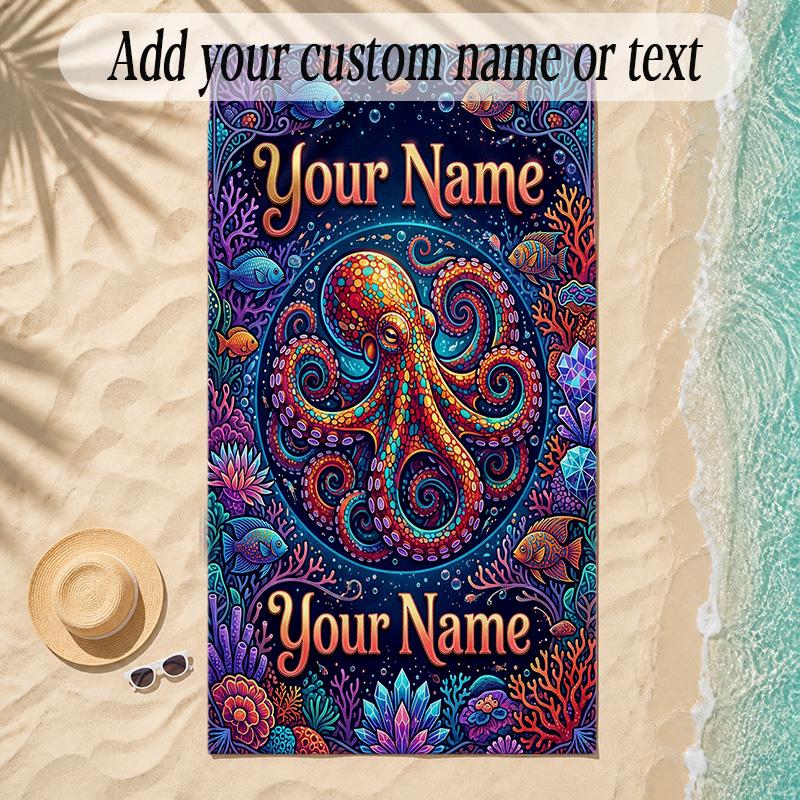 Mermaid Theme Soft Beach Towel Personalized Custom Name Text Towel Portable for Beach Pool Travel