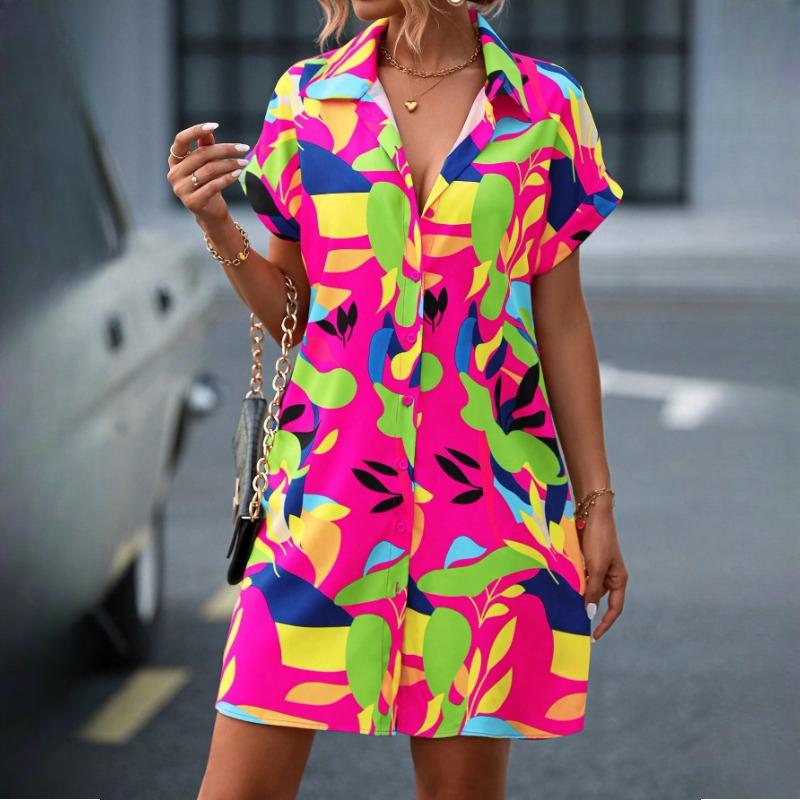 GMXIA Женские летние модные красочные цветочные принты кардиганы с коротким рукавом рубашки платья