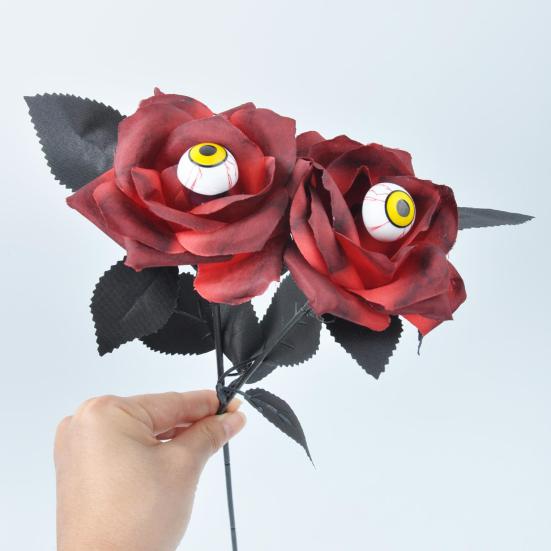 2 шт., искусственные цветы на Хэллоуин, реалистичные глазные яблоки, букет роз, длинный стебель, цветочный декор, украшение для дома, вечеринки, праздничная атмосфера, реквизит