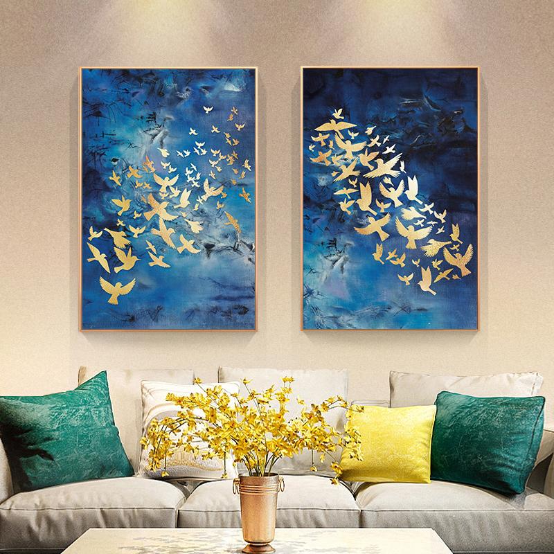 Золотая птица, бабочка, настенное искусство, холст, абстрактная живопись, плакаты на скандинавскую тему и принты, декоративные картины для гостиной, домашний декор