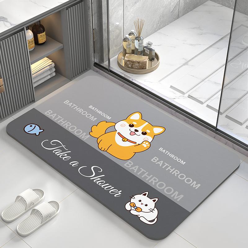 Диатомовая грязь абсорбирующий коврик, коврик для пола в туалете, быстросохнущий коврик для ног с противоскользящим покрытием у двери в ванную, мультяшный милый туалетный мягкий ковер