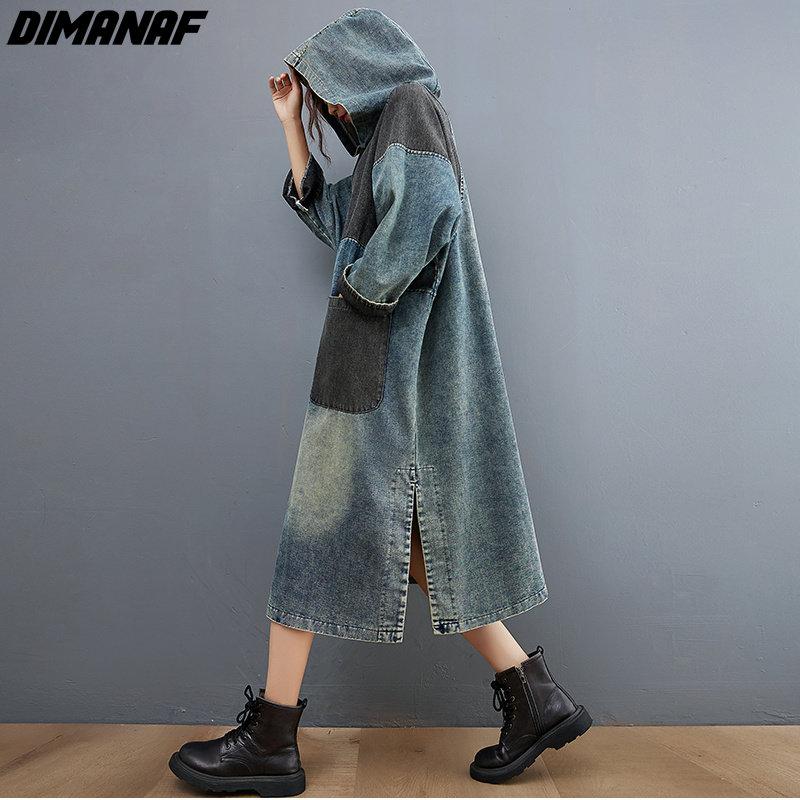 Dimanaf Plus Size Women 2023 Spring Dress Denim Long Sleeve Dress Long Dress Loose Dress Blue Basic Dresses New
