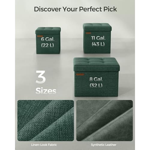 SONGMICS Folding Small Ottoman Footrest, 11.8-inch Cube Ottoman with Storage, 280 Lb Weight Capacity, Retro Green, ULSF028C01