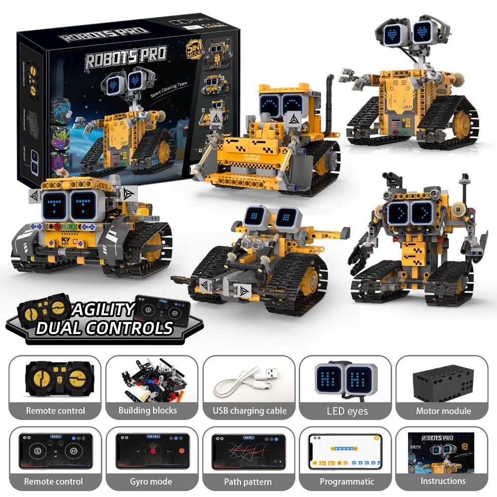 5-in-1 robot programming remote control building blocks, transformable robot model ornaments, children's holiday gifts, DIY toys