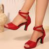 Модные летние женские сандалии 2025 Новые босоножки на каблуке с ремешком на щиколотке Женские туфли с открытым носком на массивном высоком каблуке для женщин Вечерние сандалии для платья Большой размер