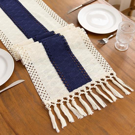 Богемная дорожка на стол Полосатая дорожка на стол с кисточками Рустикальная дорожка на стол с бахромой для декора стола в доме, на ферме