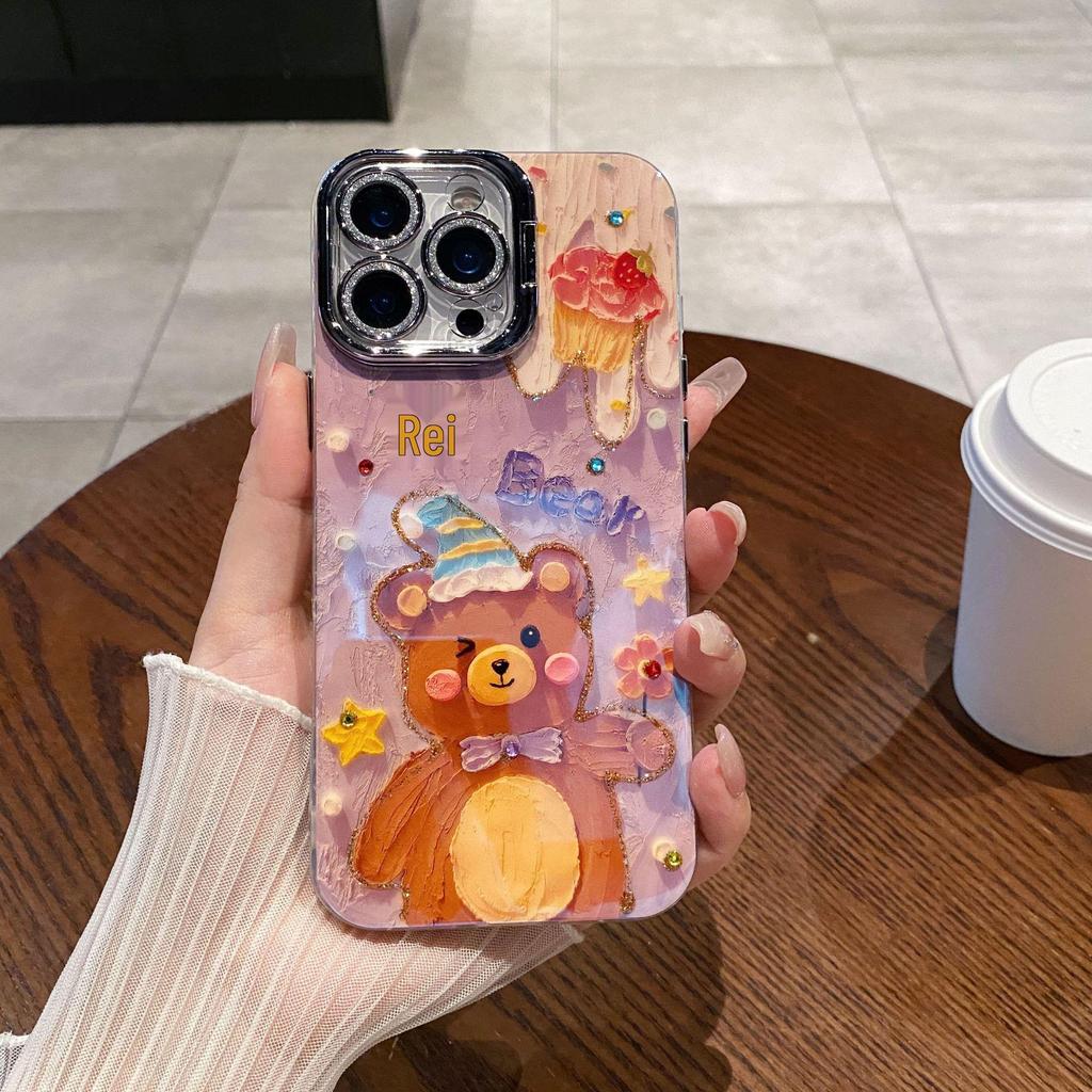 Мультяшный Медведь и Ягненок Чехол-подставка для iPhone 17 Pro Max с защитой от синего света - Новый для Женщин