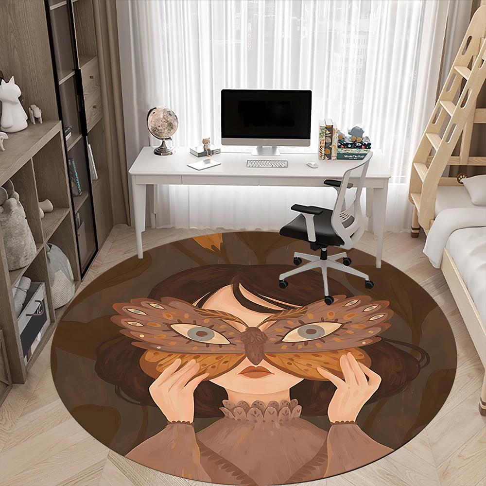 1pc Butterfly Mask Office Round Area Rug, Under Office Chairs Bedroom Living Room Home Decor, Room Deco