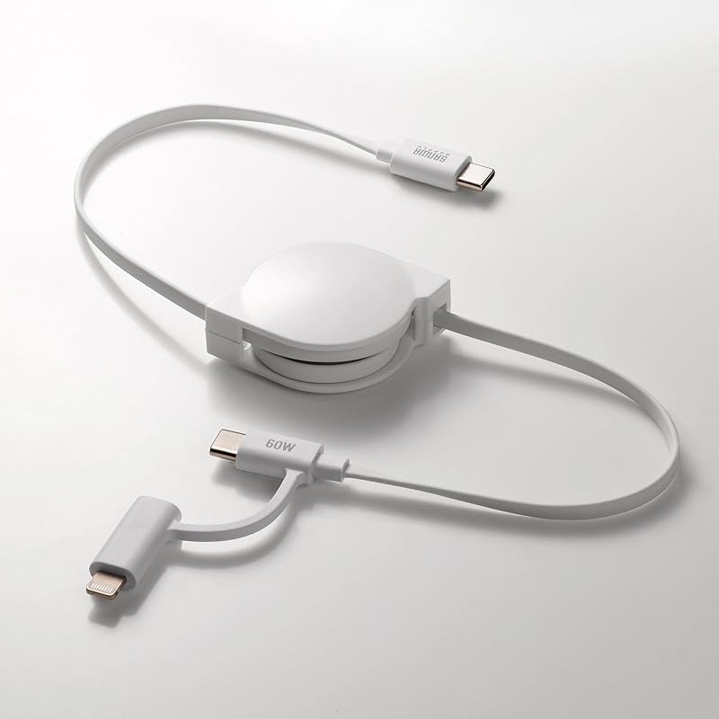 Sanwa Supply USB2.0 Type-C Retractable Cable (with Lightning Conversion Adapter) KB-IPLTCM08W