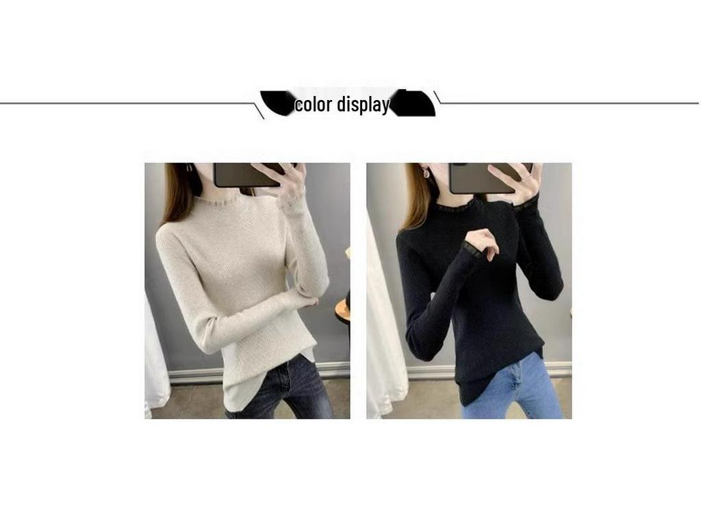Women's Autumn 2024 Semi-High Neck Slimming Knitted Sweater Top