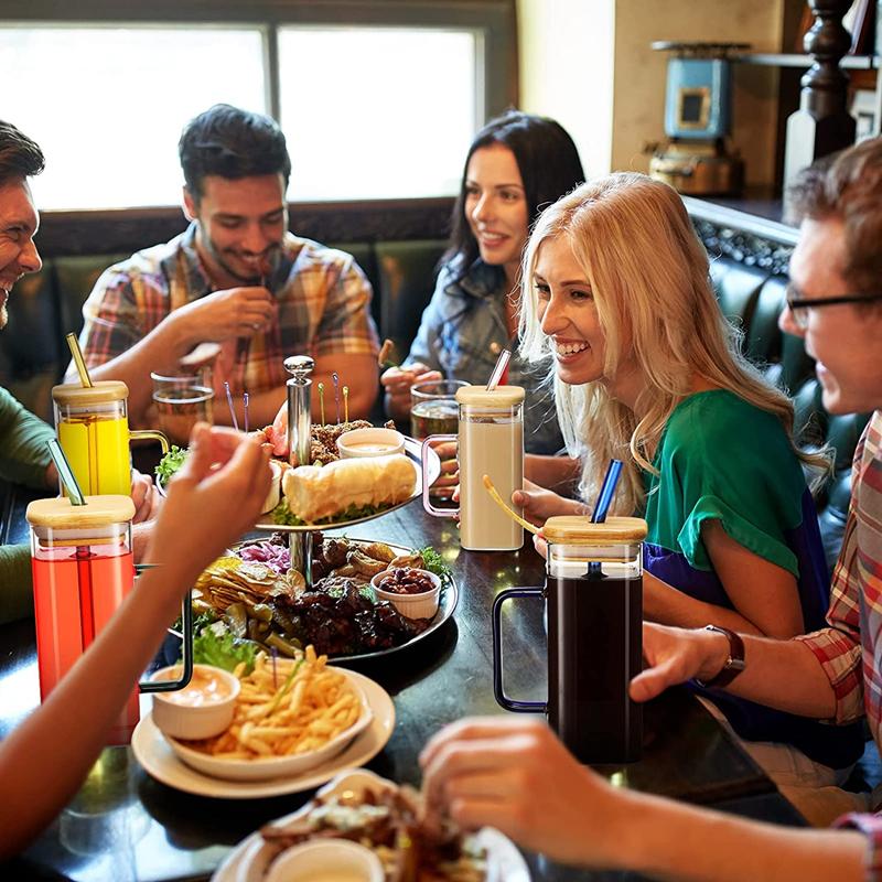 400 мл квадратная стеклянная кружка с крышкой соломинка для завтрака молочная чашка безопасная для микроволновой печи прозрачная вечеринка пивная кофейная кружка стеклянная бутылка для напитков