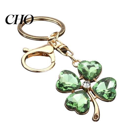 Blue Rhinestone Keychain Pendant Sparkling Rhinestones Four-Leaf Clover Design Key Chain with Lobster Clasp Easy to Hang Holder Backpack Car Accessory
