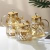 1L/1.5L/1.8L Glass Teapot Bamboo Lid Amber Color Diamond Cold Water Kettle Heat-resisting Pot For Loose Leaf Fruit Scented Tea