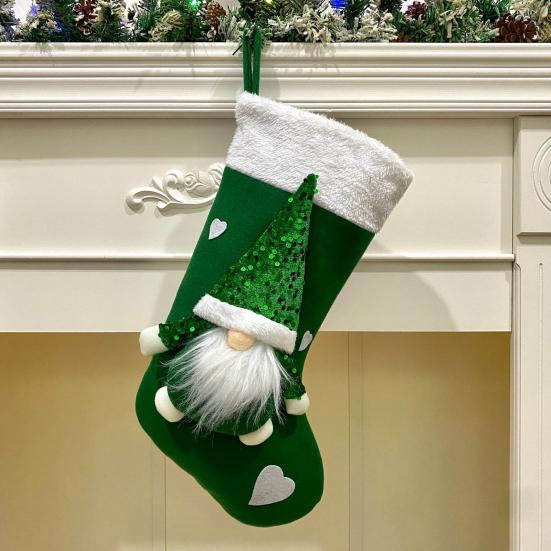 Christmas Stocking Sequins Satan Claus Heart Decor Hanging Stocking with Lanyard Xmas Party Decorative Bag