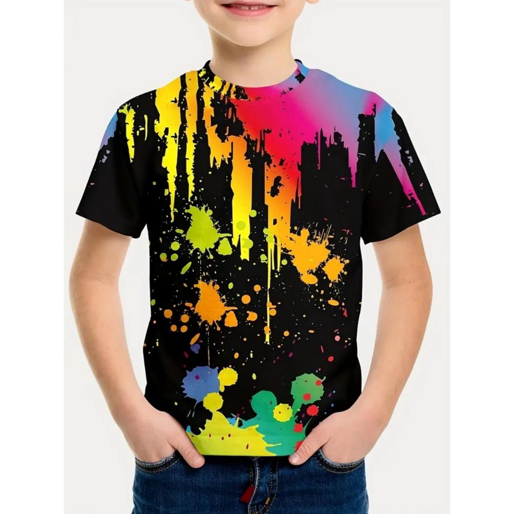 Мальчиковая футболка с принтом тай-дай, футболка с коротким рукавом, детская футболка, одежда для девочек младшего школьного возраста, повседневный топ, футболка для девочек