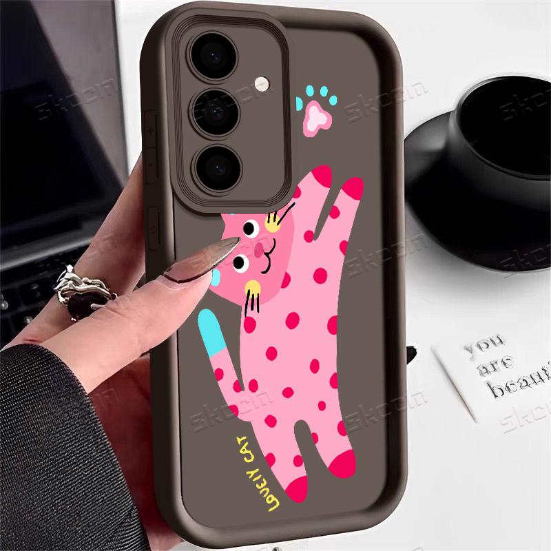 Кавайный розовый чехол для телефона с кошачьим узором для Samsung Galaxy S25 S24 S23 S22 S21 Ultra Plus S20 FE A54 A55 A15 A35 силиконовый мягкий чехол