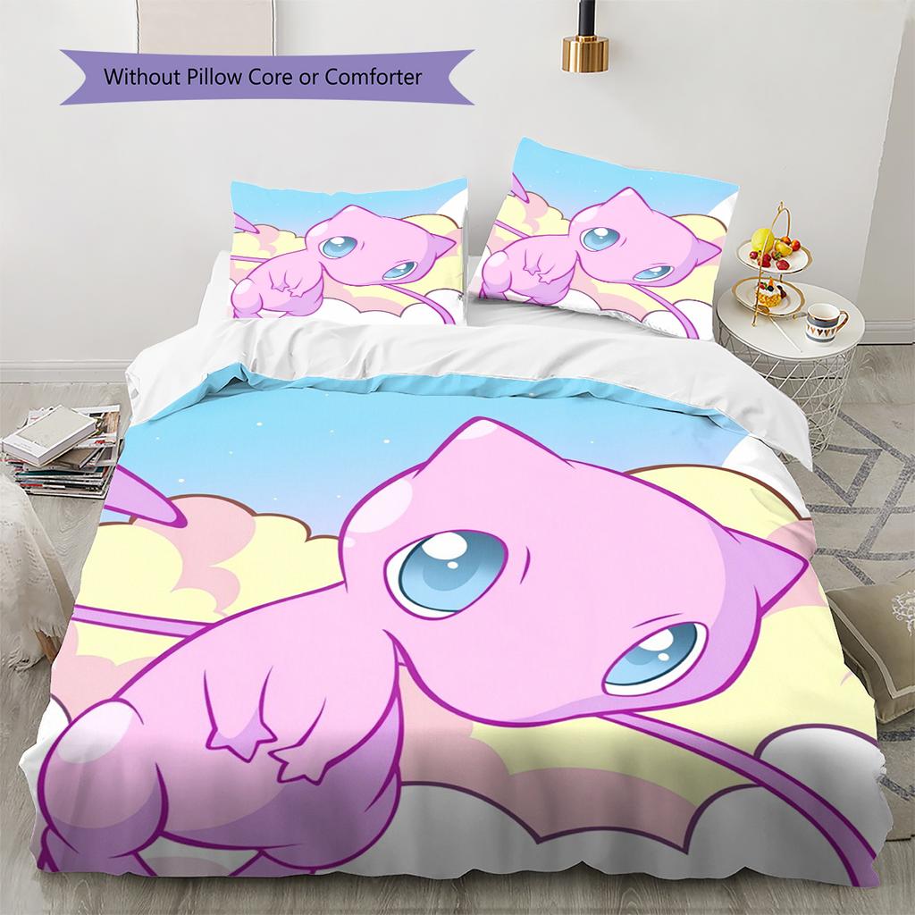 mew Cartoon Pattern Bedding Home Decoration Birthday Gift (1 * duvet cover + 2 * pillowcase, without core)