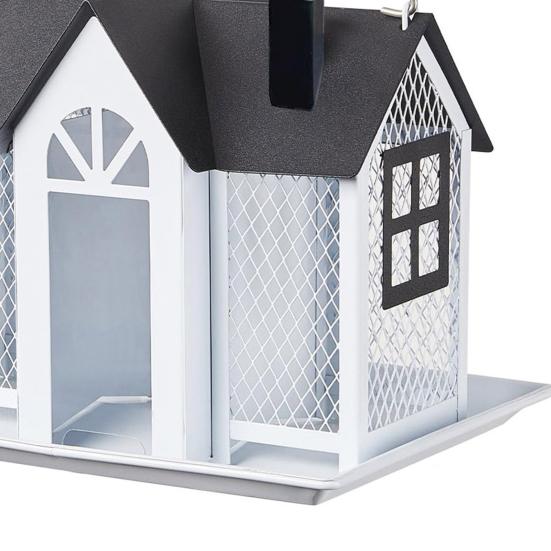 Садовый подвесной домик кормушка для птиц 3 отделения большая емкость украшение для двора снаружи металл