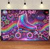 Roller Skating Shoes Theme Birthday Party Decoration Banner 80s 90s Neon Lights Rainbow Disco Background Photography Backdrop