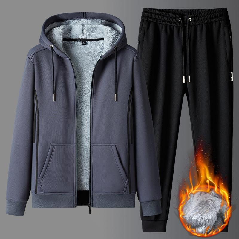 New Winter Fleece Thickened Warm Two-piece Men's Fashionable Hoodie Two-piece Set