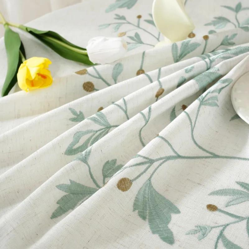 Round Tassel Embroidery Tablecloth Heavy Weight Cotton Linen Fabric Table Cover Kitchen Dining Restaurant Banquet Tabletop Decor