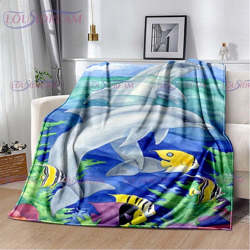 Dolphins Blanket Ocean Animal Sea Life Super Soft Warm Print Throw Blanket for Kids Adult Office Bed Sofa Couch Napping Blanket