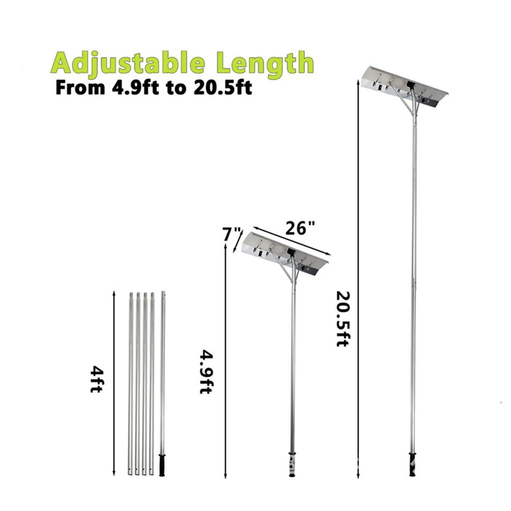 Снежная крышная лопата Регулируемая длина Снежная лопата для крыши дома Алюминиевая лопата для уборки снега с колесом