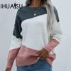 Autumn and Winter Knitwear Women's Fashion Loose O-neck Striped Jumper