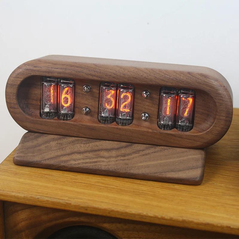IN16 Nixie Tube Tables Clock Nordic Black Walnut Modern Desk Clocks Bedroom Retro Desktop Digital Clock Interior Decorative Unique Table Clocks