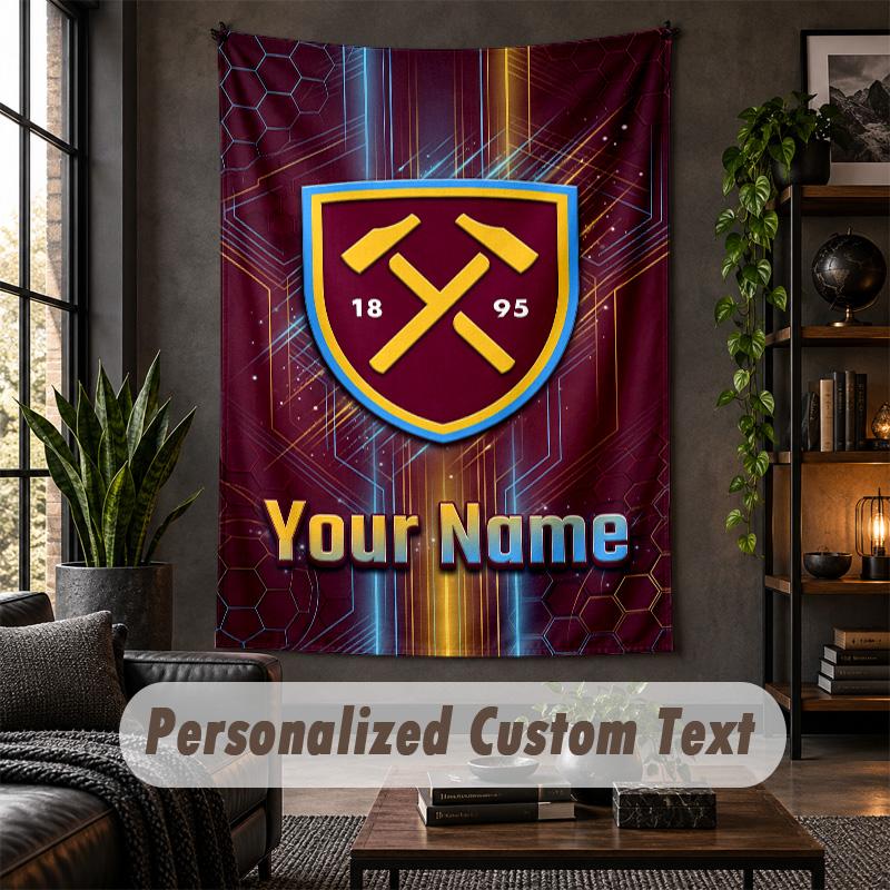 Personalized Wall Tapestry,West Ham United FC Custom Text, Soft Fabric Wall Art For Indoor Decoration
