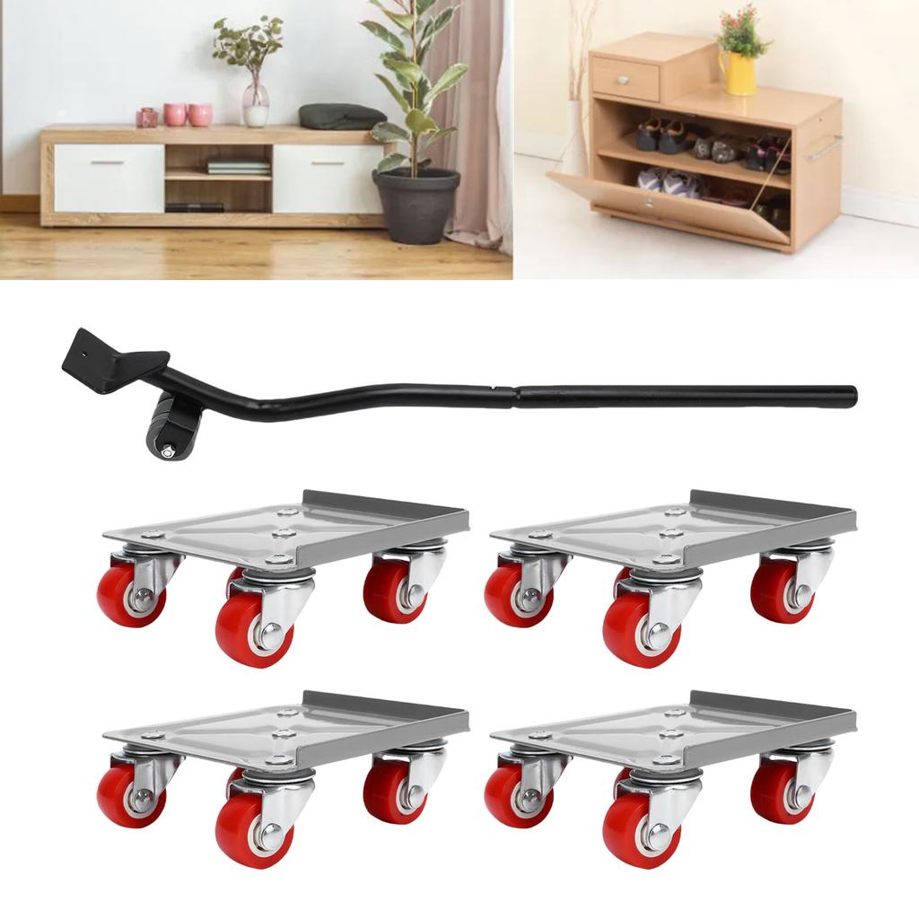 4 шт. Мебельные ролики 5 Универсальных колес Инструмент для подъема и перемещения мебели с удлиненным ломом 1700 фунтов Сплав углеродистой стали