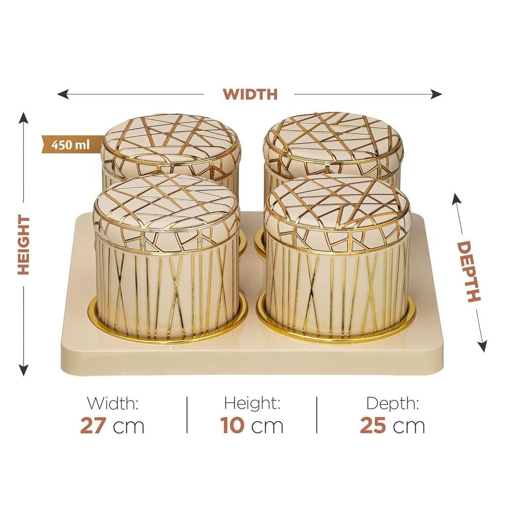 Герметичный набор подносов-контейнеров для сухофруктов - 4 штуки (450мл), Элегантный лаймовый, классический белый и вневременной цвет слоновой кости (Время Меньше Слоновой Кости)
