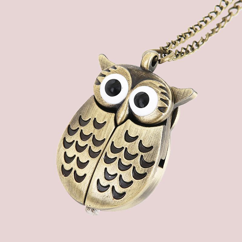 Nostalgic Antique Bronze Owl Pocket Watch with Fine Chain – Small Size (6104)