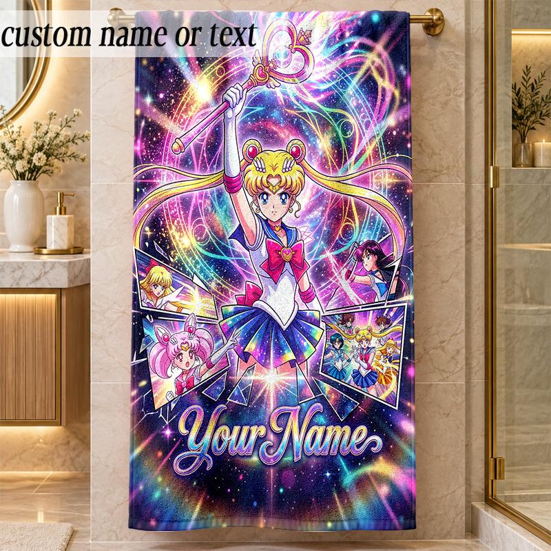 Beach TowelSailor Moon Custom Name Text Personalized Soft Towel for Beach Pool Indoor Home Decor Gift