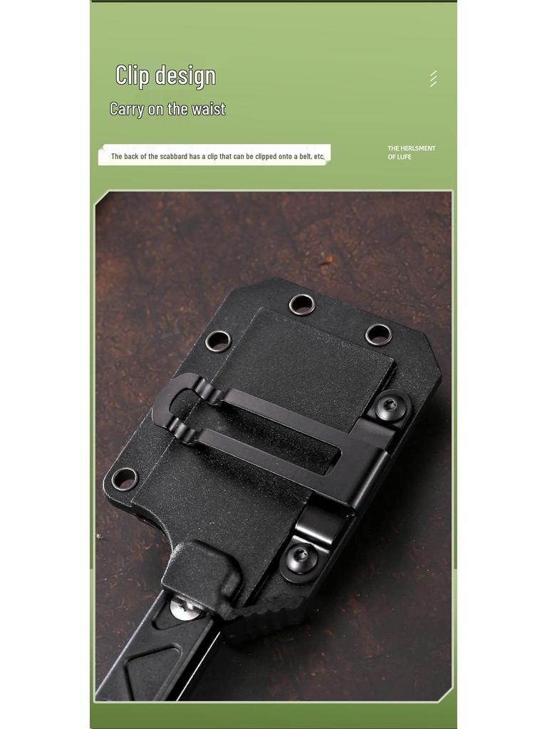 Multi-functional Outdoor EDC with Bottle Opener, Whistle, Chain, Shovel, Knife, Ice Hammer, and Straight Knife.