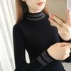 Черная базовая рубашка, женская трикотажная рубашка с длинными рукавами на весну и осень, утягивающий и облегающий свитер с высоким воротом на осень и зиму