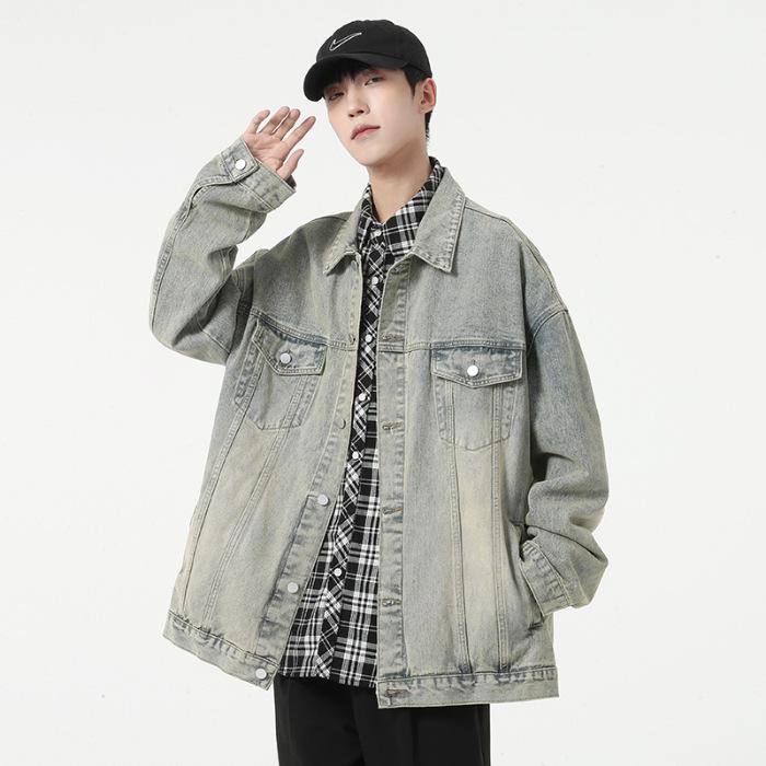 Осень/Зима 2023 Мужская джинсовая куртка свободного кроя - Модная верхняя одежда с лацканами и пуговицами
