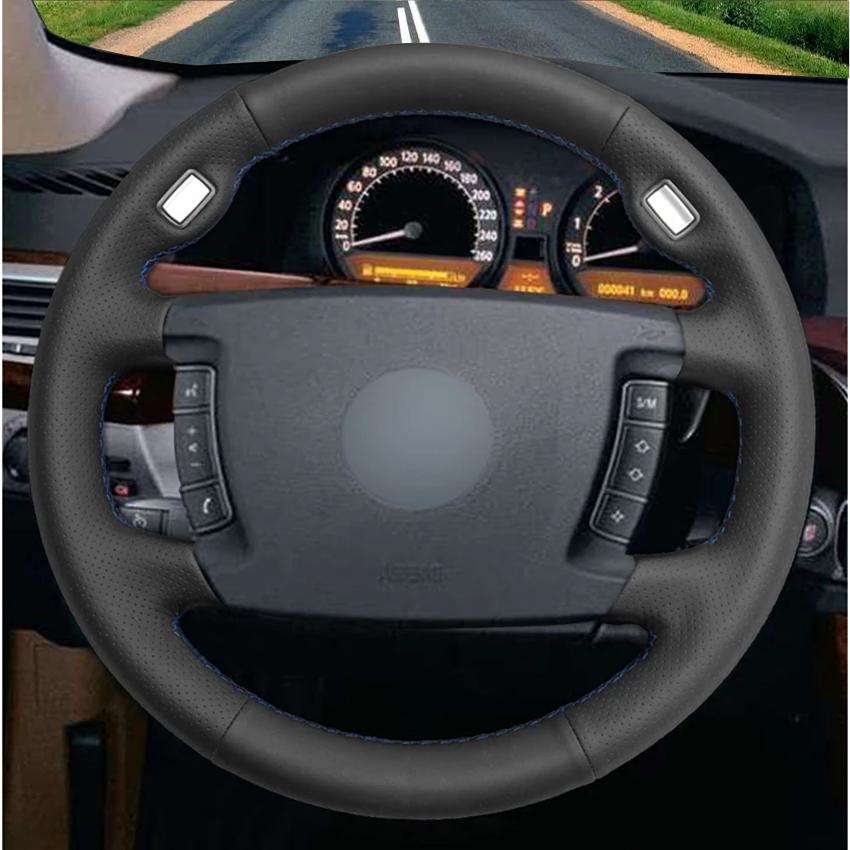 Black PU Faux Leather Handsewing Car Steering Wheel Cover for BMW 7 Series E65 E66 730Li 740Li 745Li 750Li 755ih 760Li 2001-2008
