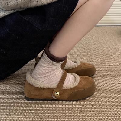 Ретро Мори плюшевые шерстяные туфли одинарные туфли женские 2025 новые с круглым носком из овечьей шерсти замшевые Мэри Джейн хлопковые туфли