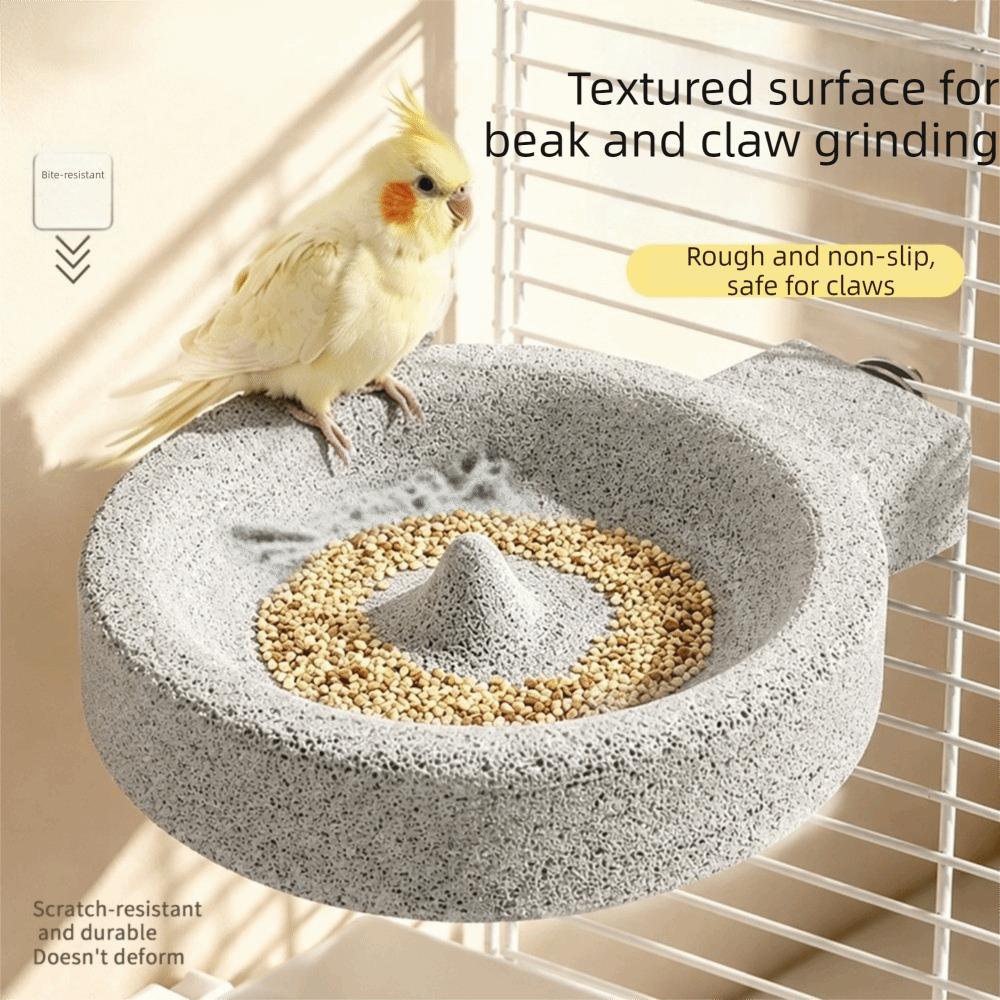 Round Bird Food Bowl Station Pole Wear-Resistant Parrot Stone Bowl Stone Bird Feeder Dish Aviary