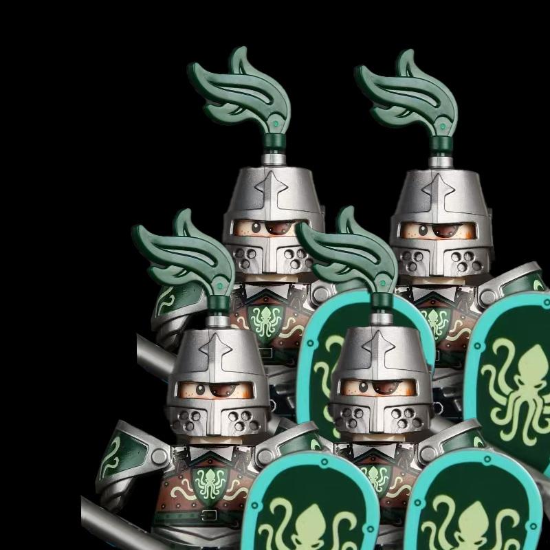 Средневековый Замок MOC Строительные Блоки Воины-Волки Фигурка Солдата Рыцари-Крестоносцы Лошадь Флаг Жилеты Щит Оружие Игрушки Подарки T022
