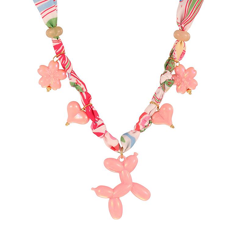 Dopamine Color Silk Scarf Bowknot Pendant Necklace for Women - Light Luxury Fashion, Pink Puppy Design