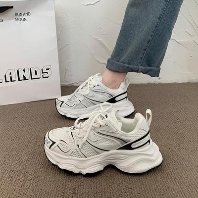 Женские кроссовки для бега на толстой подошве, фирменный дизайн, легкие спортивные женские кроссовки для ходьбы, молодежные кроссовки для студентов, черные повседневные