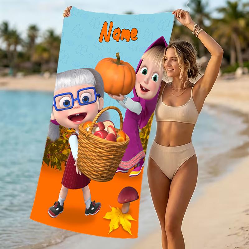 Customizable personalized beach towels Masha and the Bear themed designs.Suitable for the beach, yoga, sports;ideal as beach accessories
