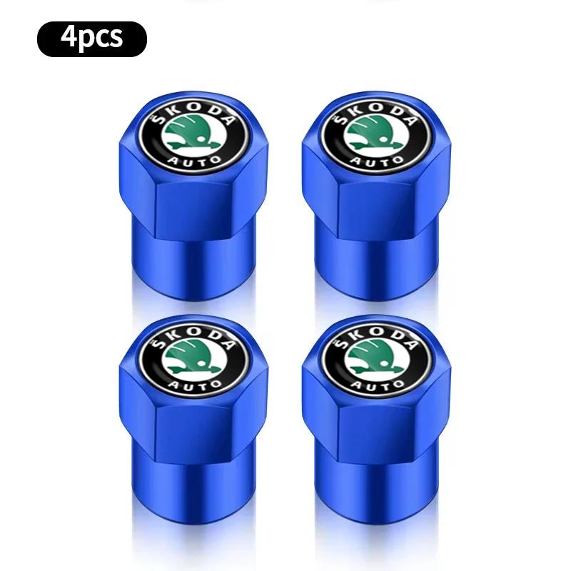 NADH5 New 4Pcs Car Wheel Tire Valve Caps Air Stem Covers Accessories For Skoda Fabia Octavia Karoq Kodiaq Kamiq Superb Rapid Scale